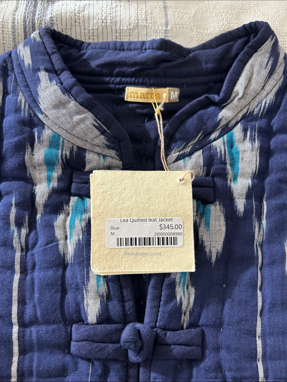 MATTA Lea Quilted blue Ikat quilted Jacket NWT